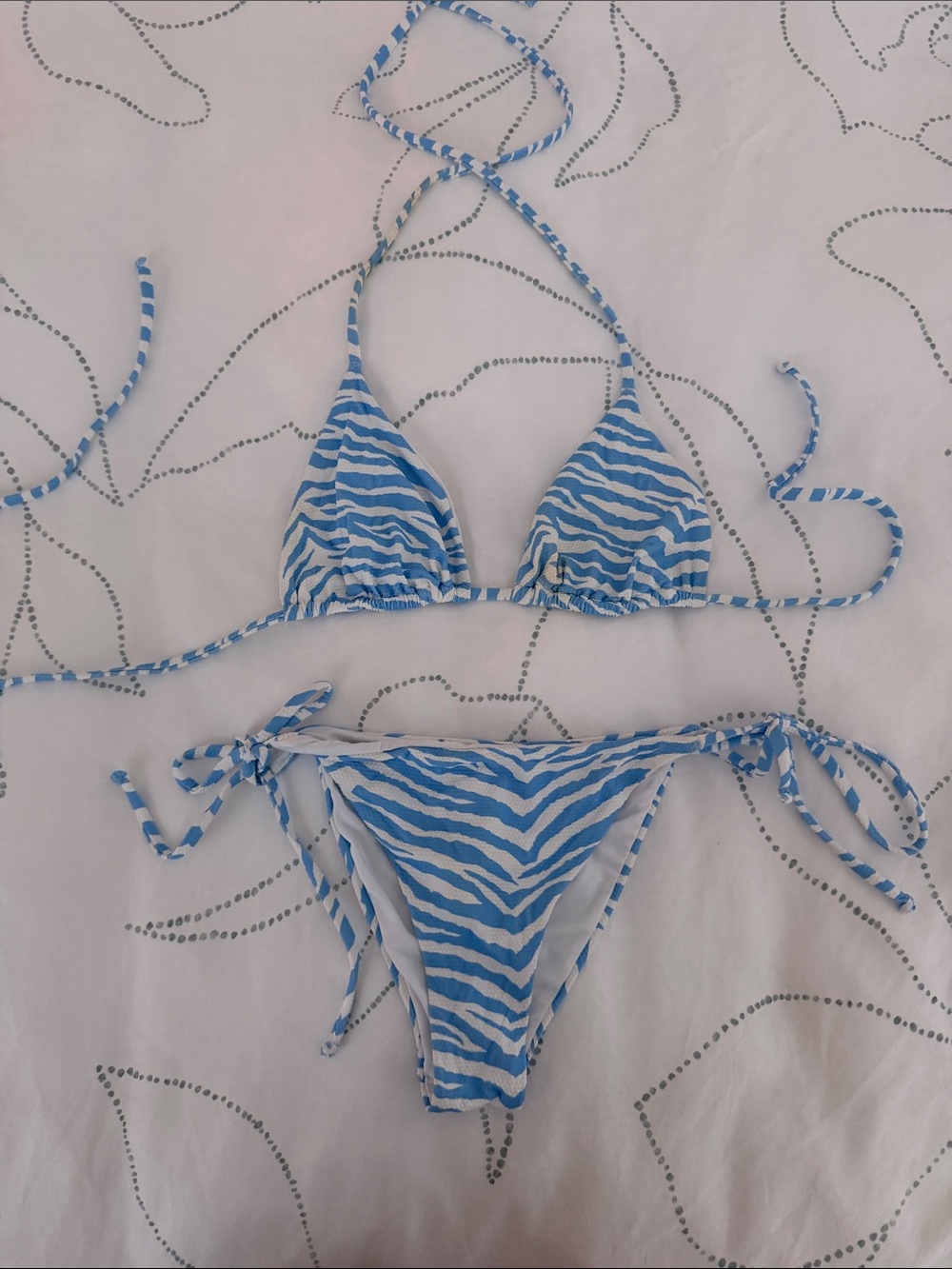 Sundek Blue and White Zebra-Print Triangle Bikini